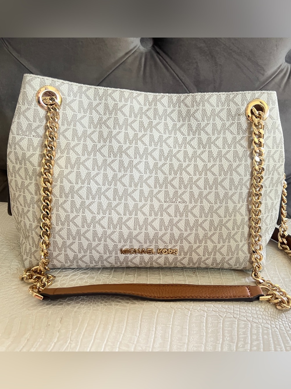 Michael Kors Cream Signature Chain Shoulder Bag